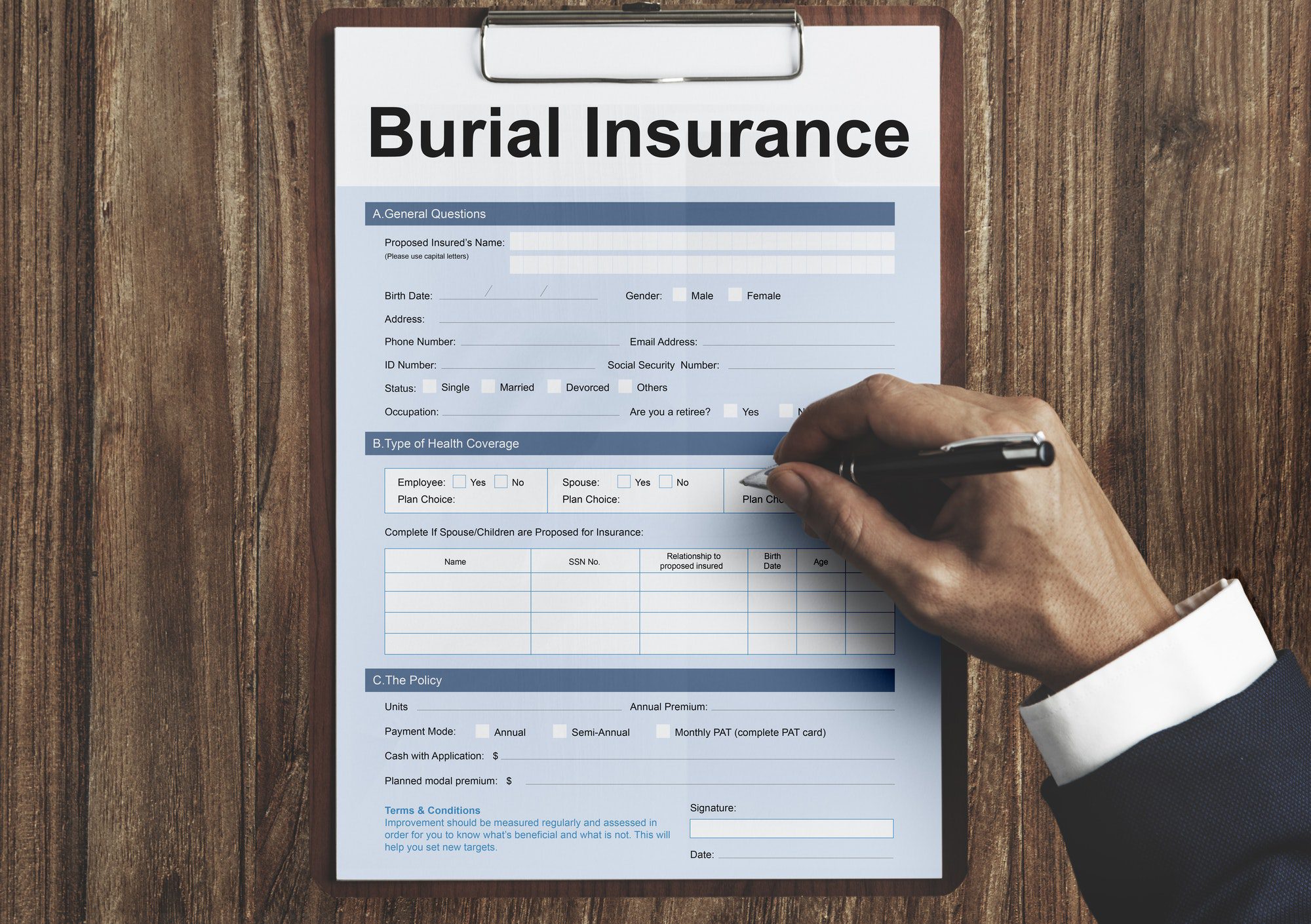 Final Expense Insurance or Burial Insurance Form Policy Concept